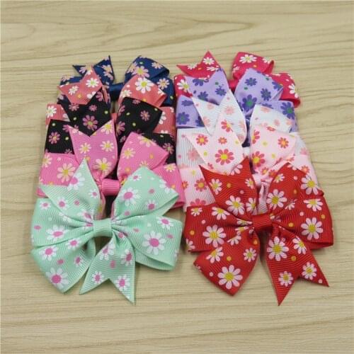 10PCS/LOT Novelty Sun Flower Print Elastic Hair Bands Girls Ribbon Bows Girls Hair Tie Rope Hair Accessories Best Holiday Gifts