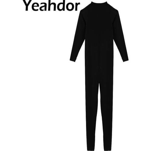 2021 Women Sexy See Through Lingerie Jumpsuit Long Sleeves Double Zipper Sheer Smooth Crotchless Bodysuit for Lingerie Night