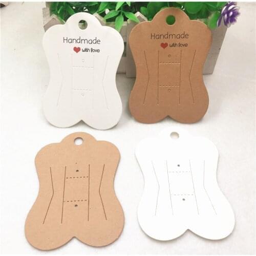 50Pcs/Lot 9.5x6.7cm Hairpin Card Kraft Paper Handmade With Red Love Fashionable Jewelry Display Paper Packaging Card