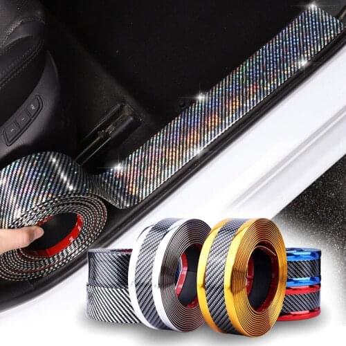 5D DIY Carbon Fiber 2.5M Car Styling Bumper Strip Car Sticker Anti-collision Door Sill Protector High Glossy Wrap Film Accessory