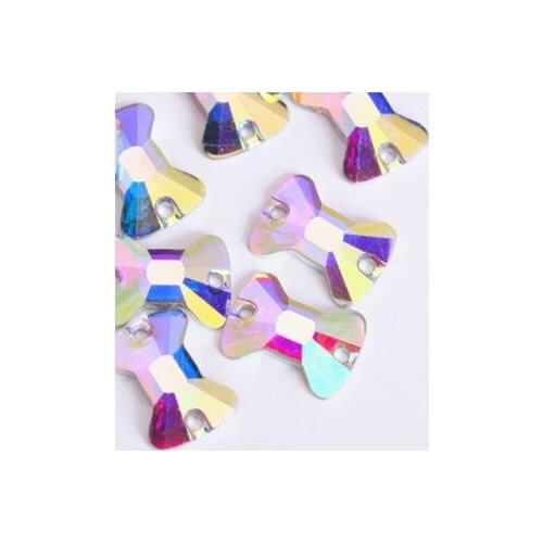 6x9mm 6*9mm 500pcs bowknot / Tie shape Flatback Glass Crystal Sew On Stone With 2holes For Wedding Clothing Making