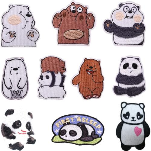 Greedy Panda Animal Patches for Clothing Iron Embroidered Sewing Applique Cute on Fabric Badge DIY Apparel Accessori Decoration