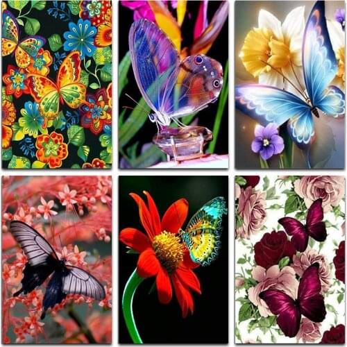 DIY Diamond Painting Butterfly And Flower 5D Full Round Rhinestone Diamond Embroidery Mosaic Cross Stitch Home Decoration Gift