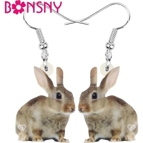 Bonsny Acrylic Easter Brown Hare Rabbit Bunny Pet Earrings Long Animal Dangle Drop Jewelry For Women Girls Classic Festival Gift