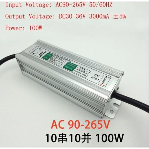 Free shipping 100W Floodlight LED Driver IP65 waterproof floodlight lighting transformer AC 90V-265V output DC30-36V 3000mA