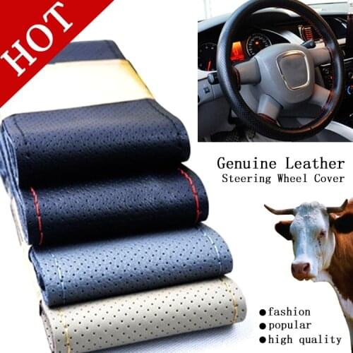 High quality 4 Colors High quality Genuine Cowhide Leather Steering Wheel Cover racing steering wheel