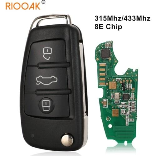 For Audi A6L Q7 8E0837220Q 315/433/868MHz 8E Electronic Chip 8E0 837 220 Q/M/T/R Af Flip 3 Button Remote Car Key Fob