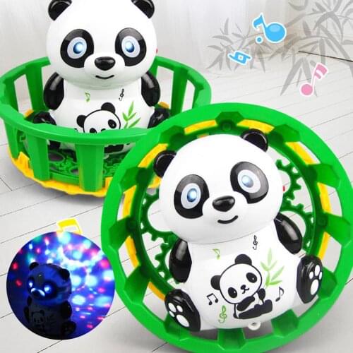 Electric Rotating Panda in Basket with LED Projection Music Education Kid Toy light music toy