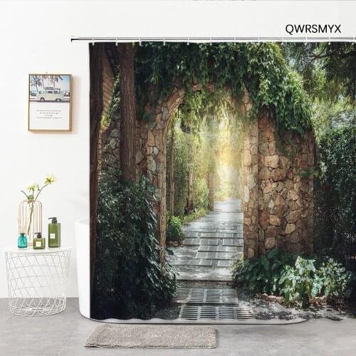 Chinese Garden Arch Scenery Shower Curtain 3D Printing Hooks Bathroom Curtains Living Room Bedroom Decor Wall Bathroom Products