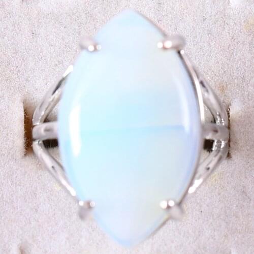 Finger Ring Natural Stone Olive CAB Cabochon Bead White Opal Adjustable Ring For Women Men Z368