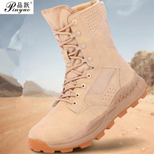 High Tube Leather Mesh Breathable Antiskid Military Combat Tactical Boots Outdoor Sports Training Climbing Desert Hiking Shoes
