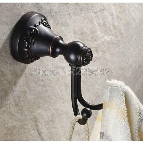 Bathroom Shower Towel Coat Hooks Robe Dual Hook Hanger Black Oil Rubbed Brass Wall Mounted Lba450