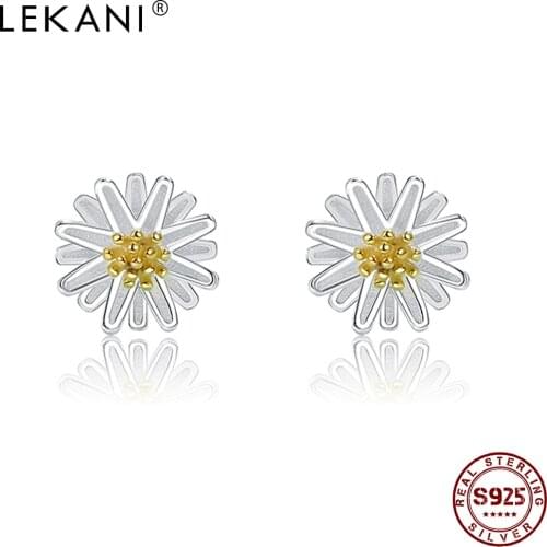 LEKANI S925 Sterling Silver Little Daisy Stud Earrings For Women Purity Chrysanthemum Earrings Jewelry Girlfriend Recommend