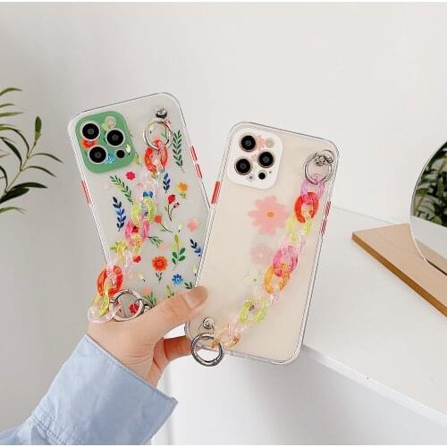 Tobebest Summer Flower Bracelet Phone Cases for iphone 12 Pro Max 11 pro max X XS XR 7 8 Plus Chain Wrist Strap Soft Cover