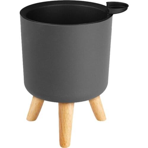 Floor-Standing Round Flower Pot Feet Herbs Self Watering Drainage System Bonsai for Plants with Wooden Legs Nursery