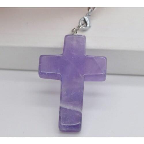 Natural Purple Crystal Stone Pendant Cross Chain Fashion Jewelry For Woman Gift S3111