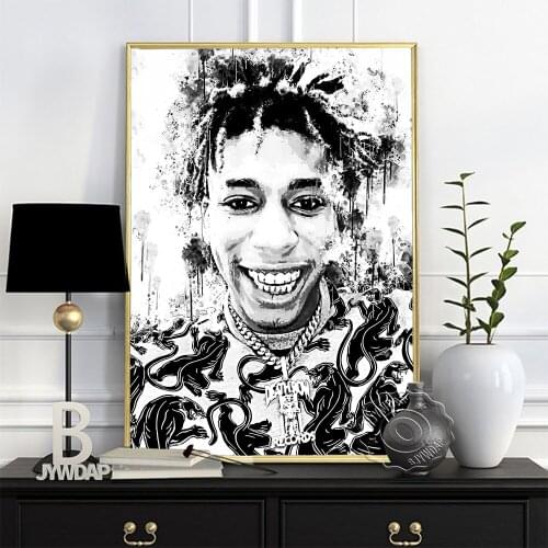 Nle Choppa Rapper Black White Watercolor Poster, Fashion Cool Man Sketch Art Prints, Minimalism Figure Portrait Home Wall Decor