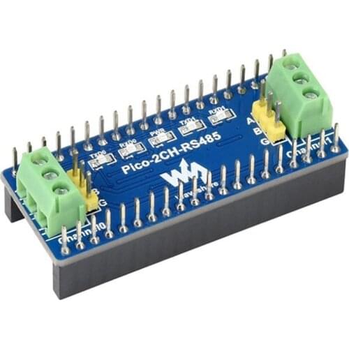 Pico-2CH-RS485, 2-Channel RS485 Module for Raspberry Pi Pico, SP3485 Transceiver, UART to RS485, Standard Pi Pico Header