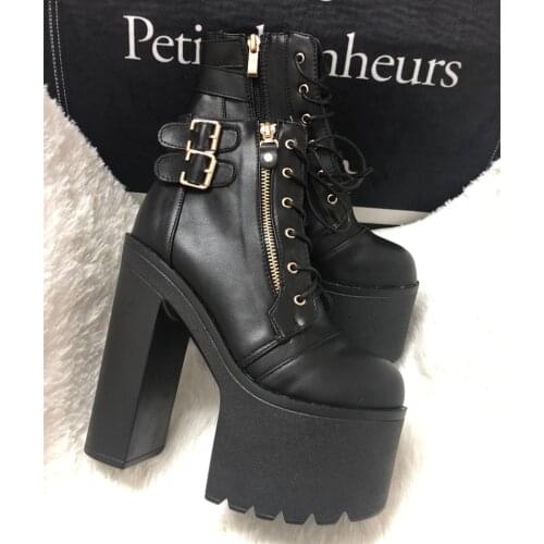 European and American Nightclub Sexy Ankle Boots 2019 Fall New 16 Cm Super High Heel Womens Boots Crude Heel Lace-Up Short Boots