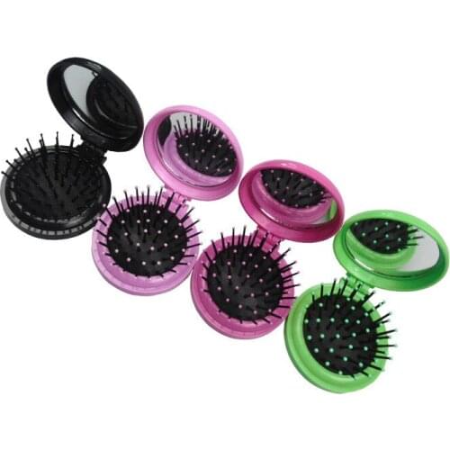 Portable round Comb with Mirror Pocket Folding Air Bag Massage Plastic Comb Gift Hairdressing Folding Mirror and Comb Package