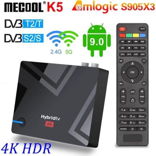10PCS TV Box MECOOL K5 DVB T2 S2 2G 16G Android 9.0 Amlogic S905X3 2.4G 5G Dual WIFI LAN 100M Smart Media player PVR Recording