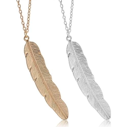 Simple classic pendant feather necklace long sweater chain statement jewelry necklace ladies leaf necklace