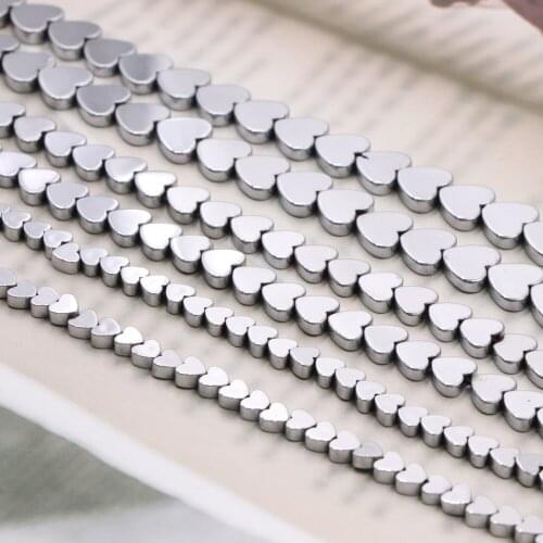 Straight Hole Natural Stone Hematite Loose Spacer Beads Flat Heart Shape 4 6 8 10mm Pick Size For Jewelry Making DIY Craft B294