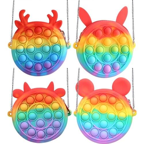 Mother and Baby Bag Rainbow Silicone Push Bubble Fingertip Toys Anti-Stress Set Simple Dimple Game Entertainment Fidget Toys