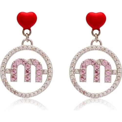 Luxury Jewelry Aesthetic Pink Crystal With Cherry Heart Aretes Korea Fashion Aros Ear Pendant Vintage Charm Lady Stud Earrings