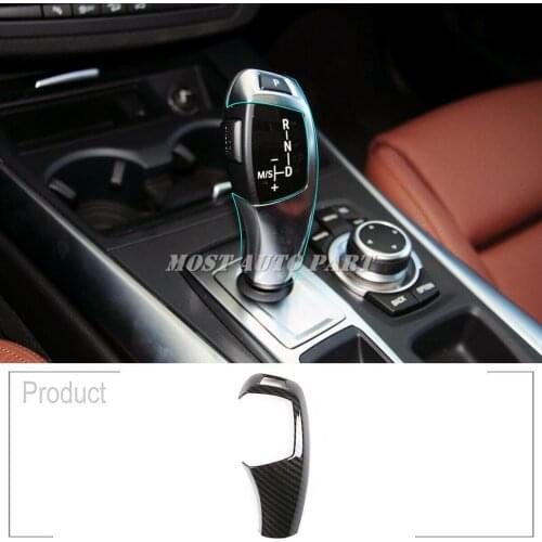ABS Plastic Carbon Fiber Look Interior Gear Shift Knob Head Trim Cover For BMW X5 X6 E70 E71 2008-2013 1pcs LHD Car Decoration