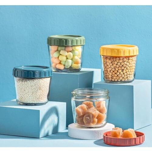 2Pcs Glass Food Storage Container Stackable Glass Sealed Jar Kitchen Transparent Sealed Cans Candy Grains Storage Tank Box