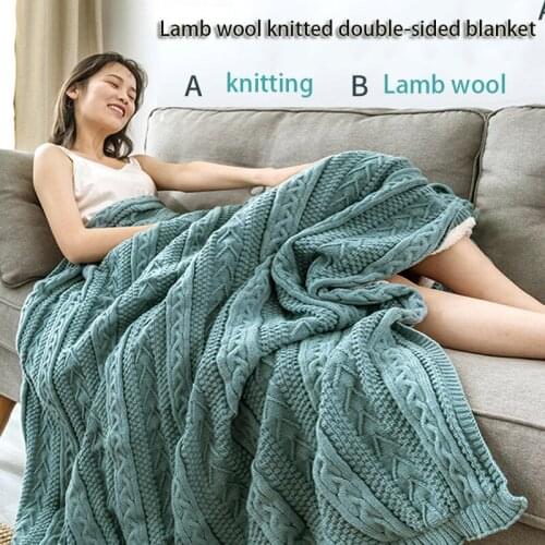 Pink Plus Fleece Blanket 130*160CM European Style Retro Knitted Casual Blanket Autumn Coffee Bed Sofa Set TV Nap Blanket