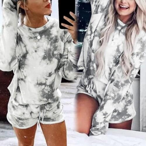 Mujer Lounge Wear Shirts Long Sleeve Two Piece Set Shorts Women Ensemble Femme Tie Dye Pijama Camisetas Summer 2020