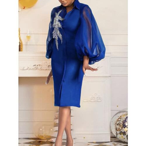 Woman Dress Long Sleeve Appliques Patchwork Turn Down Collar Dresses Elegant Vintage Plus Size Evening Party Robe for Ladies New