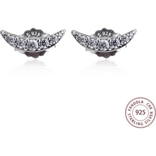 CKK Genuine 925 Sterling Silver Earring Sparkling Crescent Moon Stud Earrings For Women Earings Fashion Jewelry brincos
