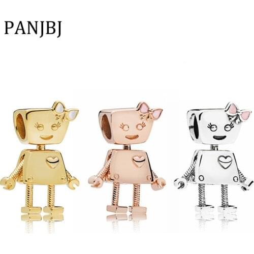 New Original Bead Alloy Bella Bot Charm Robot Rose Gold Color Fit Bracelet DIY Women Jewelry