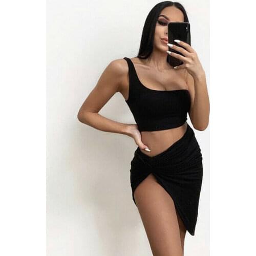 Women Sexy 2 Piece Bodycon Two Piece Crop Top and Skirt Set Bandage Dress Club Party Dress Summer Beachwear Swimsuit