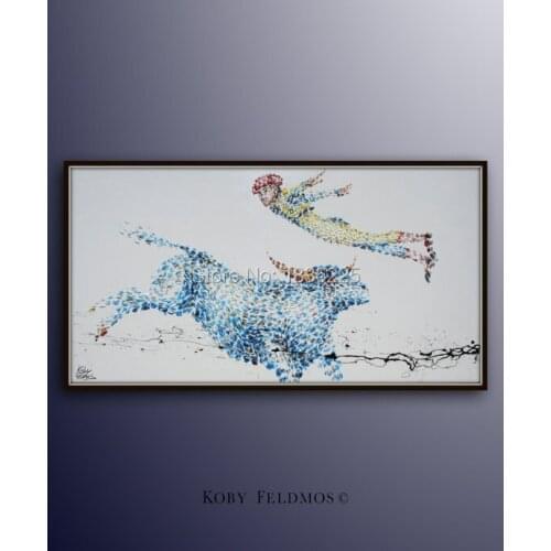 Cow Oil painting On Canvas Wall Pictures flying people For Living Room Wall Art Canvas plattle knife modern abstract painting