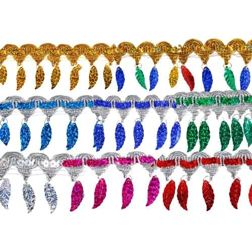 10y Exquisite Leaf Braided Ribbon Sequin Lace Trim Applique Fabric Trimming Venice for Clothes Curtain DIY Sewing T2771