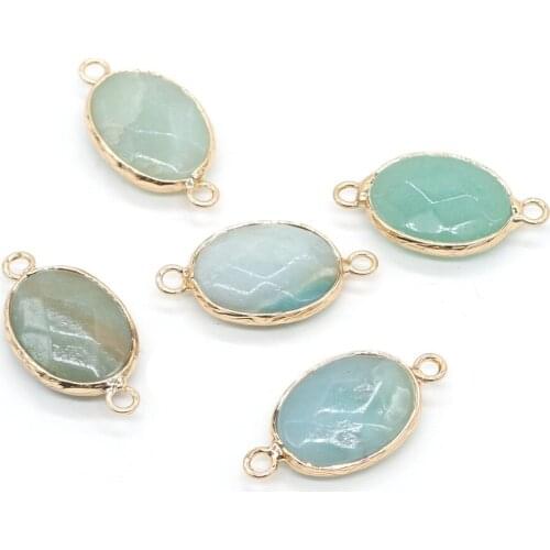 5Pcs Amazonite Pendants Natural Stone Double Hole Oval Shape Connector for Jewelry Making Necklace Bracelet Women Gift 14x27mm