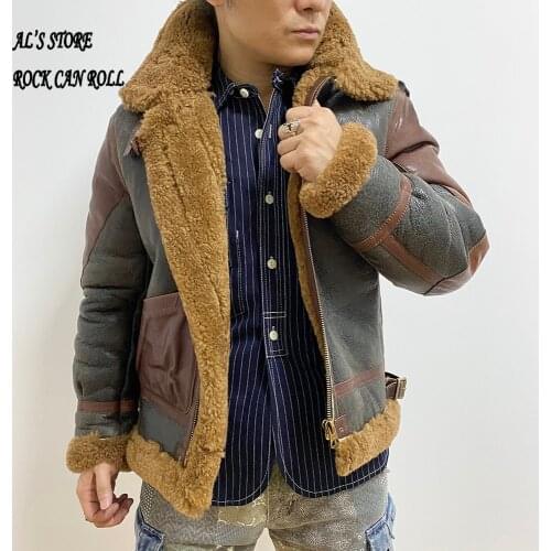 CDB3-4 European US Size High Quality Super Warm Genuine Sheep Leather With 22oz Denim & Horsehide B3 Shearling Bomber Fur Jacket