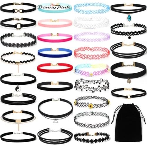 Banny Pink 30 Pieces/Set Rope Chain Choker Necklace For Women Gift New Punk Pendant Choker Collar Fashion Jewelry Colliers Colar