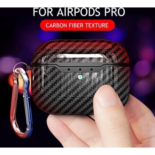 Carbon Fiber Texture Case For Apple AirPods Pro Earphone Case Luxury Real Box Cover For Air Pods Pro Airpod Case Coque With Hook