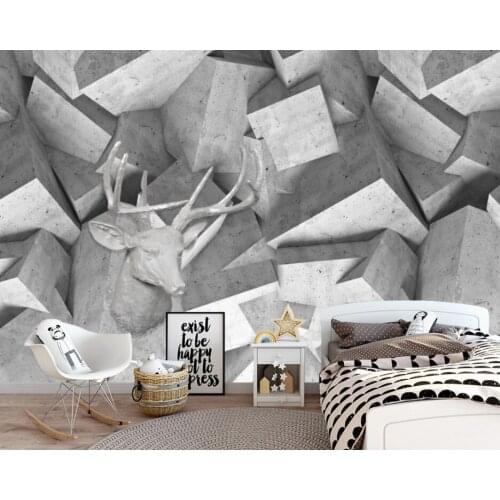 CJSIR Customized 3d Wallpaper Mural Modern Minimalist Brick Wall Cement Wall Deer Head Decoration Background Papel De Parede