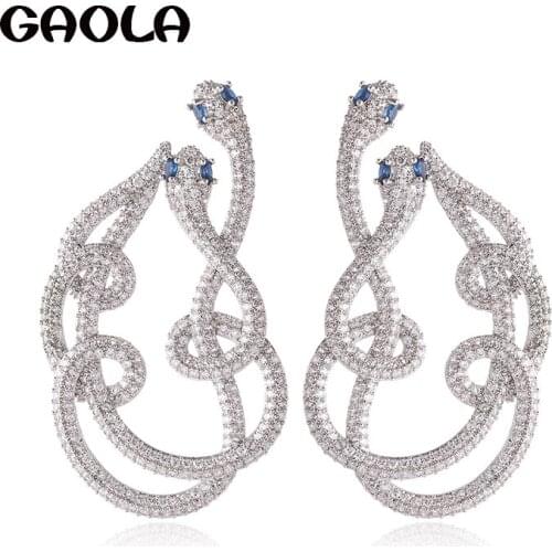 GAOLA New Design Snake Dangle Earrings Clear Zircon Animal Earring Pulseras Mujer Christmas Gifts Jewelry Bijoux GLE9240