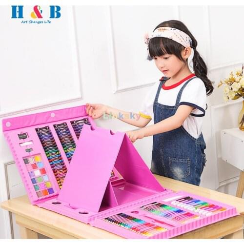 H&B 208-Piece Drawing kit for Kids,Deluxe Artist Set,Double Sided Trifold Easel Art Set with Oil Pastels,Crayons,Colored Pencils