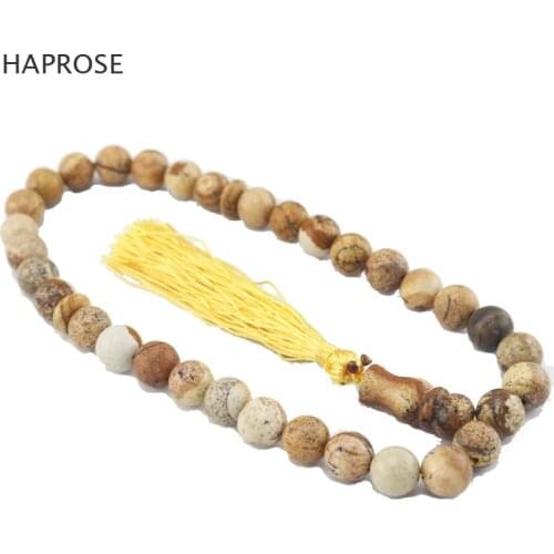 HAPROSE 33 beads africa Quartzite Stone round Shape 12mm Tasbih Allah rosary prayer beads Islamic musl Tesbi Free shipping