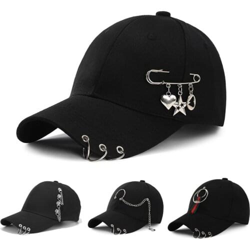 Garros Hat BTS Creative Piercing Ring Baseball Cap Punk Hip Hop Snapback Caps Adjustable Unisex Breathable Solid Color Dad Hat
