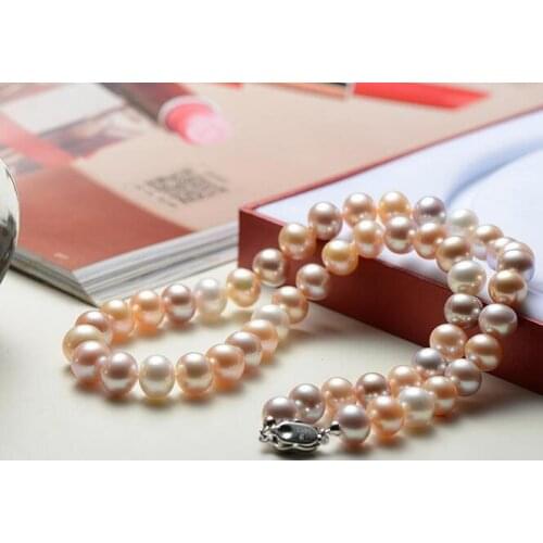 Classic round 8-9mm south sea round multicolor pearl necklace 18inch 925s kkk