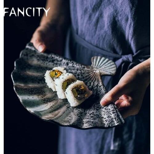 FANCITY Creative fan-shaped plate Japanese-style high-end tableware set up personalized sushi plate ceramic plate with flat plat